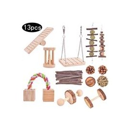 b08b82phjf 13 Pack Hamster Chew Toys, Natural Wooden Pine Guinea Pigs Rats Chinchillas Toys Accessories Suitable for Rabbits Ger