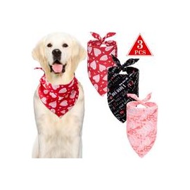 b082y3y5yc 3 Pieces Dog Bandana Heart Dog Bandanas Scarf Washable Pet Scarf Valentine's Day Dog Kerchief for Dogs Cats Pets Fest