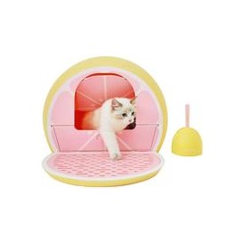 b07vf5f9lf VETRESKA - Caja de arena para gatos con pala cubierta de arena para gatos con tapa, estilo frutal, pomelo rosa-mascot