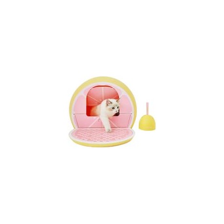 b07vf5f9lf VETRESKA - Caja de arena para gatos con pala cubierta de arena para gatos con tapa, estilo frutal, pomelo rosa-mascot