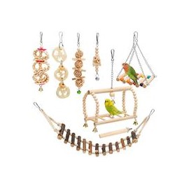 b07xsc1l2r 8 Packs Bird Parrot Swing Hanging Toy,Natural Wood Bell Bird Cage Toys for Parrots, Parakeets, Cockatiels, Conures, F