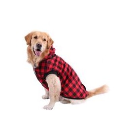 b078wn4s38 Abrigo Pawz Road para perro con diseño de cuadros y capucha para invierno, cálido y suave, para perros medianos y gra