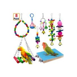 b07xg2krc6 AK KYC - Juego de 8 juguetes para pájaros y loros, para colgar en jaula, para perros, cacatúas, pinzones, loros, pája