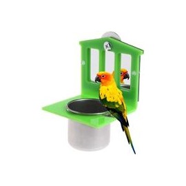 b07q9j7sfz PIVBY - Juguete de espejo para pájaros con comedero de acero inoxidable para comida de loro y aves acuáticas-mascotas