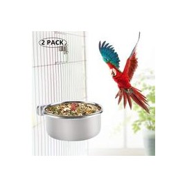 b07xqhqcgg DoubleWood - 2 tazas de acero inoxidable para comida de mascotas y aves acuáticas, comedero de comedero para loro, gu