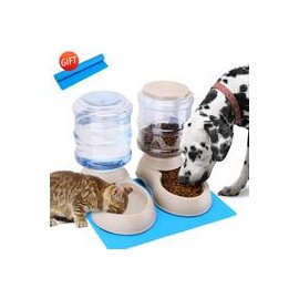 b07yw7rzd5 Alimentador automático para gatos y dispensador de agua en juego con alfombrilla de comida para mascotas para perros 