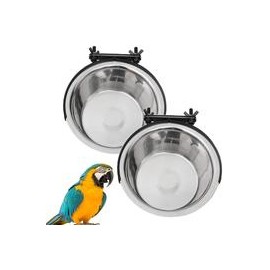 b07zhxq966 Kathson - Tazas de alimentación para pájaros con soporte de abrazadera, cuenco colgante para alimentos y agua de acer