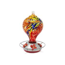 b07nhht8r4 Grateful Gnome - Comedero de colibrí - Vidrio soplado a mano - Huevo rojo grande con flores - 36 onzas líquidas-masco