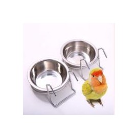 b07d5937m8 qbleev [2 Pack] tazas cuencos de comida y agua colocado en jaula de pájaros, comedero de acero inoxidable plato con g