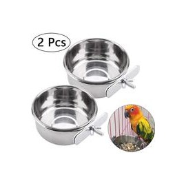 b081cyshqj Comedero de pájaros con abrazadera, jaula de acero inoxidable para alimentos, cuencos de agua para loro, comedero de 