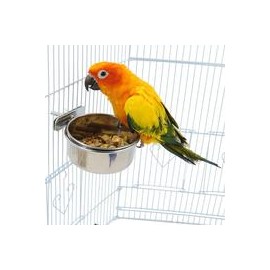 b07s19yhm5 Comedero para semillas de pájaros, para mascotas, de acero inoxidable, con soporte de abrazadera para loros medianos 