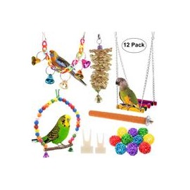 b07z5s6m6m Anteer - 12 paquetes de juguetes para masticar loros y pájaros, para colgar pájaros, jaulas de juguete, apto para peq