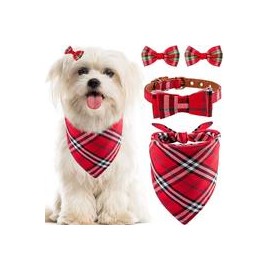 b07zv8jj8k Collar con lazo para perro con campana, bandana clásica a cuadros, baberos triangulares, accesorios para bufanda, paq