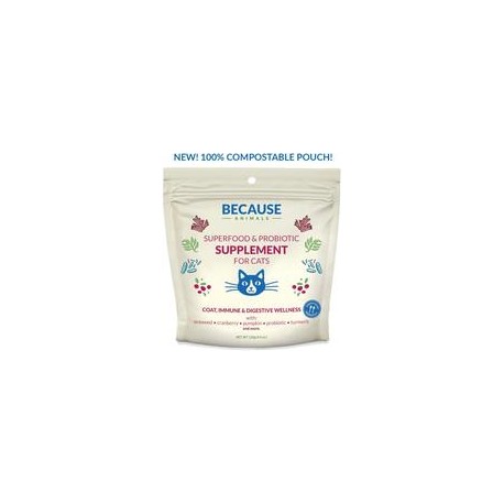 b07575l8m3 Because Animals Superfood & Probiotic Supplement for Cats (4.4oz) – Ingredientes naturales de grado humano – con vita