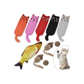 b07tystqc2 10 Pieces Cat Catnip Toys for Cat Playing Chewing Teeth Cleaning, 5 Pieces Cute Face Pillow, 1 Pack Catnip Fish, 2 Pa